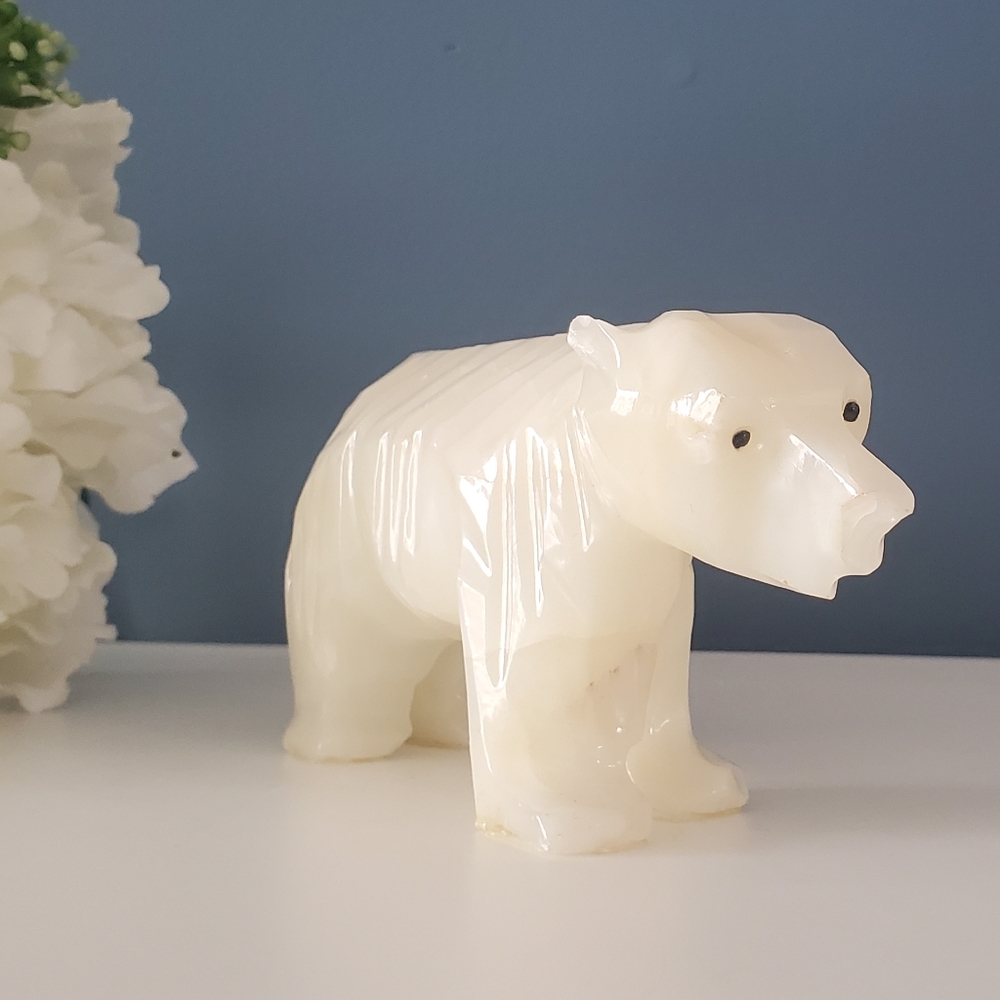 Hand Carved Onyx Stone White Polar Bear